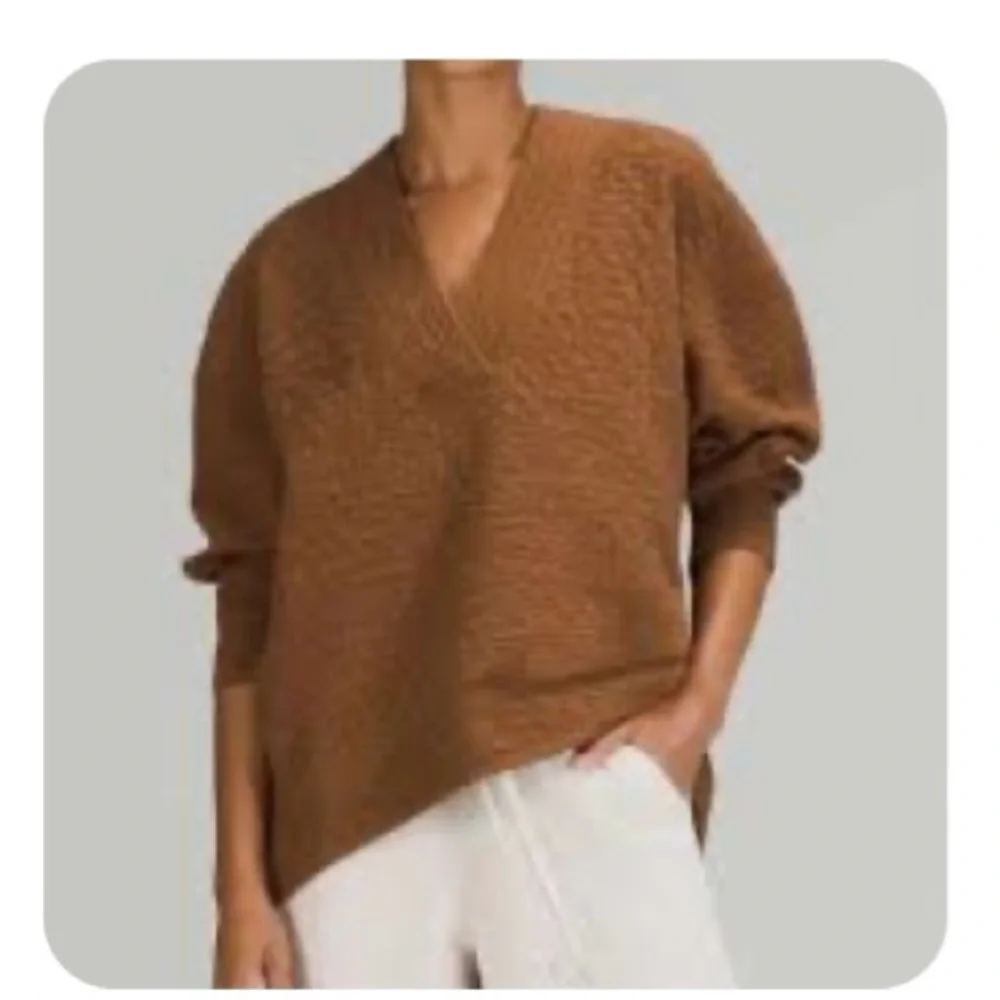 Lululemon Rippled V-Neck High Low Oversized Pullover Copper Brown Size 4